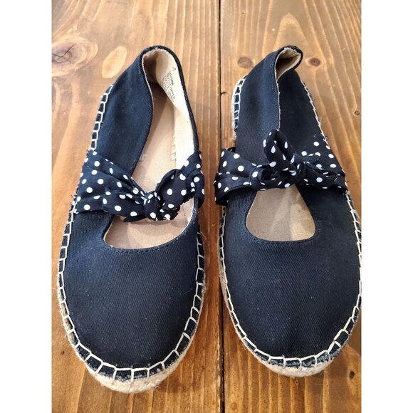 Torrid Black Canvas Espadrille Flats With Polka Dot Bow Accents Size 8W - Picture 1 of 7